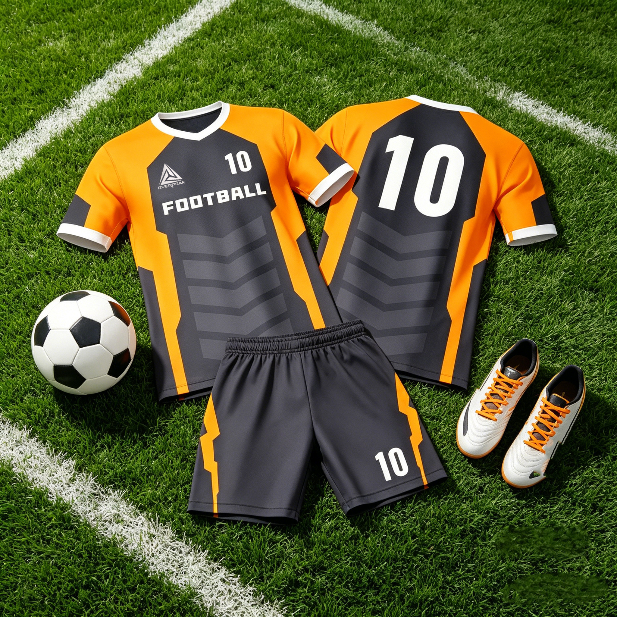 Custom Orange Dark Grey Soccer Uniform Quick Dry Breathable Football Jersey and Shorts Kit Personalized Sportswear for Adult Youth Training Matches - view 6