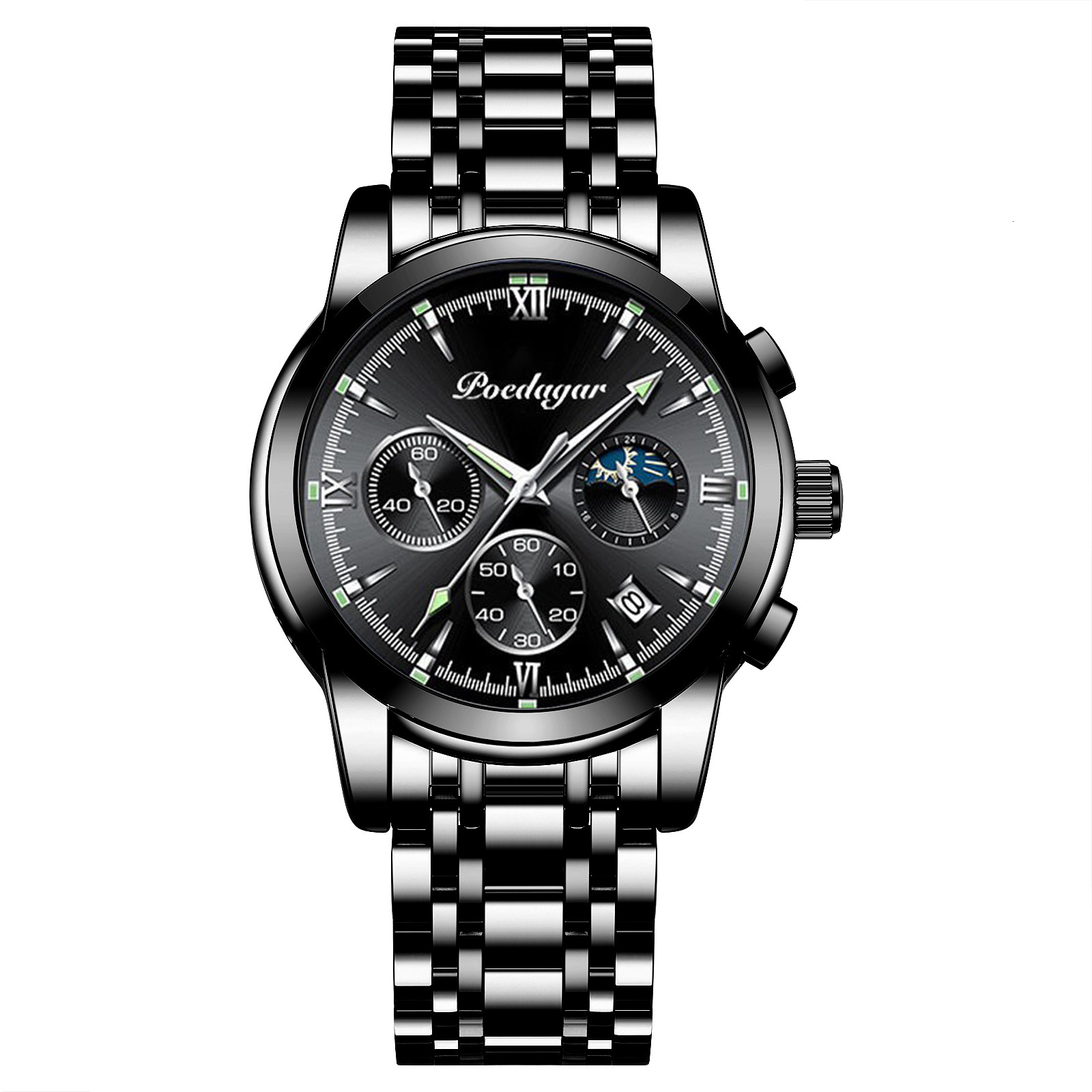 Multi Mens Chronograph Luxury 2026 POEDAGAR Strap Moon Phase Designer Wristwatch Fashion Waterproof Luminous Business Casual Quartz Watch