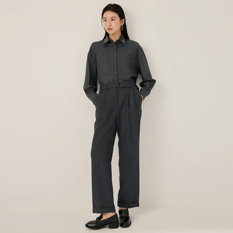 KL7523421 HighWaisted Straight Leg Wool Suit Pants for Women Elegant Business Casual Pinstripe Trousers y260618 - view 4