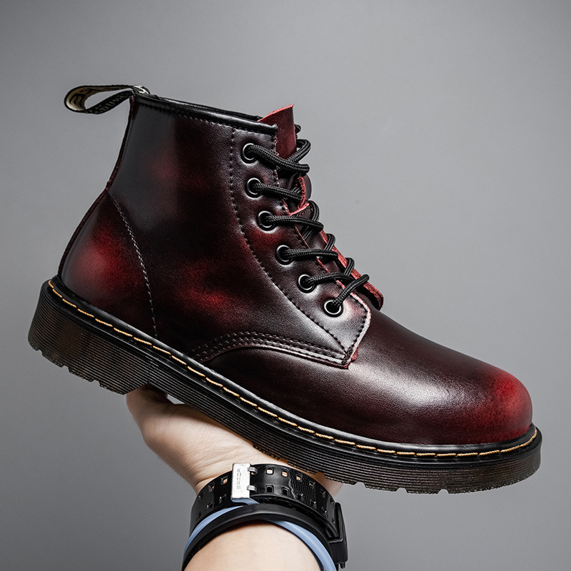 Designer shoe Plus Size Martin Autumn Winter Couple High-Top Trendy Shoes British Style Black Leather Men's Mid-Top Work Boots