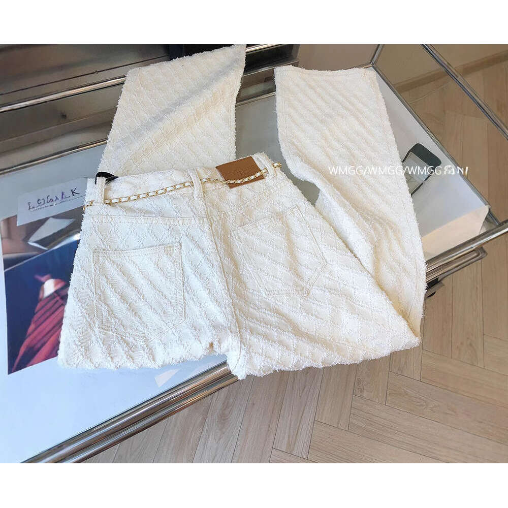 Stylish Chan Inspired Plaid White Straight-Leg Jeans For Women, Spring/Summer, Loose-Fitting, Slimming, Wide-Leg, Floor-Length Pants Makoufei - view 4