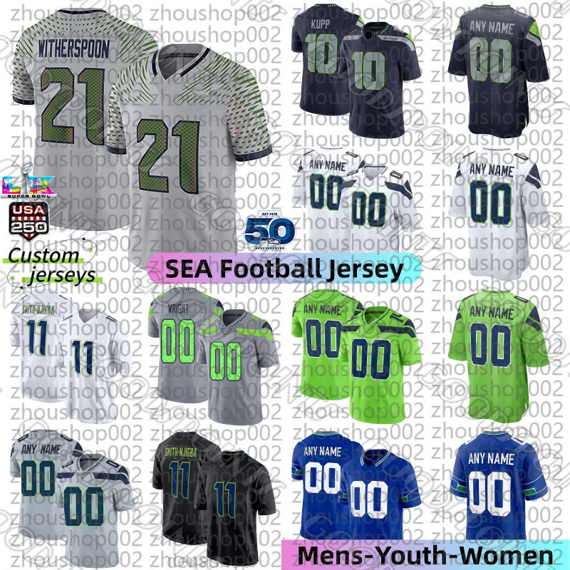 Seattles SeahawksS Jersey SeahawksJersey Sam Darnold Jaxon Smith-Njigba Cooper Kupp 50th jersey Witherspoon Sherman Emmanwori Alexander Zabel Football