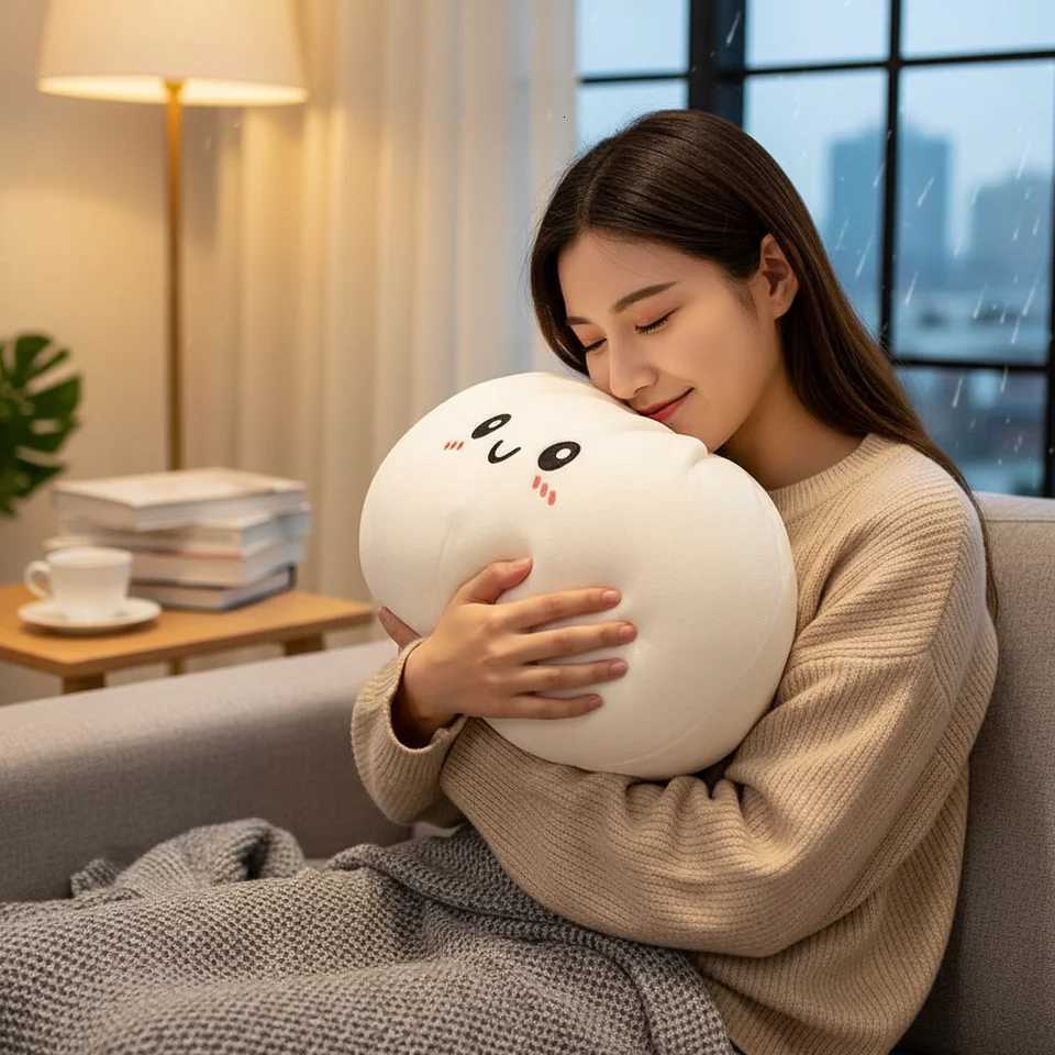 Large Dumpling Squishy Plush Toy Soft PET Stuffed Hug Pillow Adorable Steamer Design Home Decoration Stress Relief Toy for Kids M260529