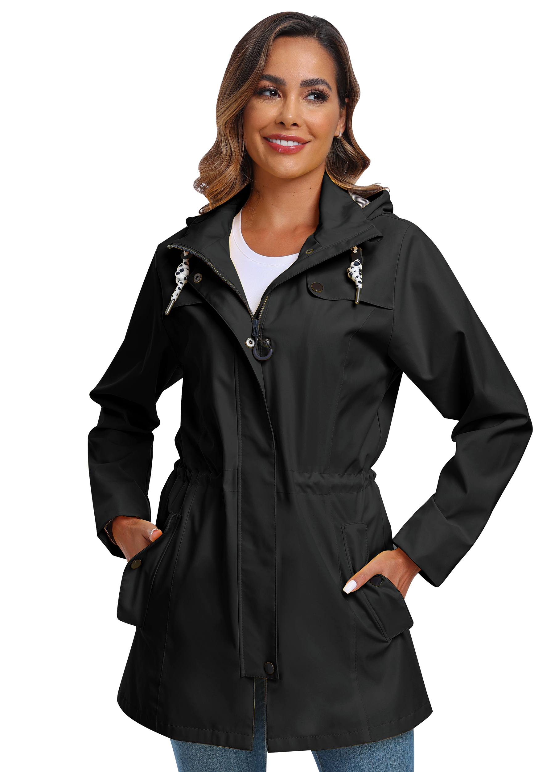 Women's Water-resistant Fleece-Lined Coat, Windproof Outdoor Jacket with Detachable Hood for Hiking, Camping, Travel & Daily Wear