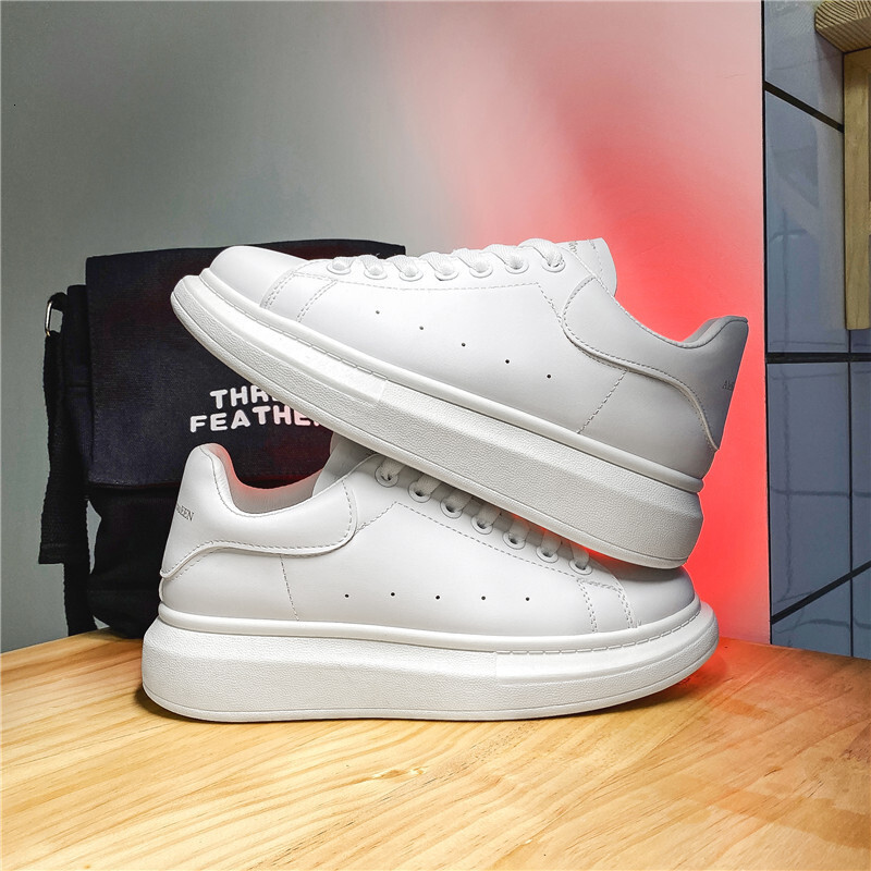 Men's White Leather Platform Sneakers Classic Lace-Up Casual Skate Shoes Thick Sole Streetwear Trainers big size