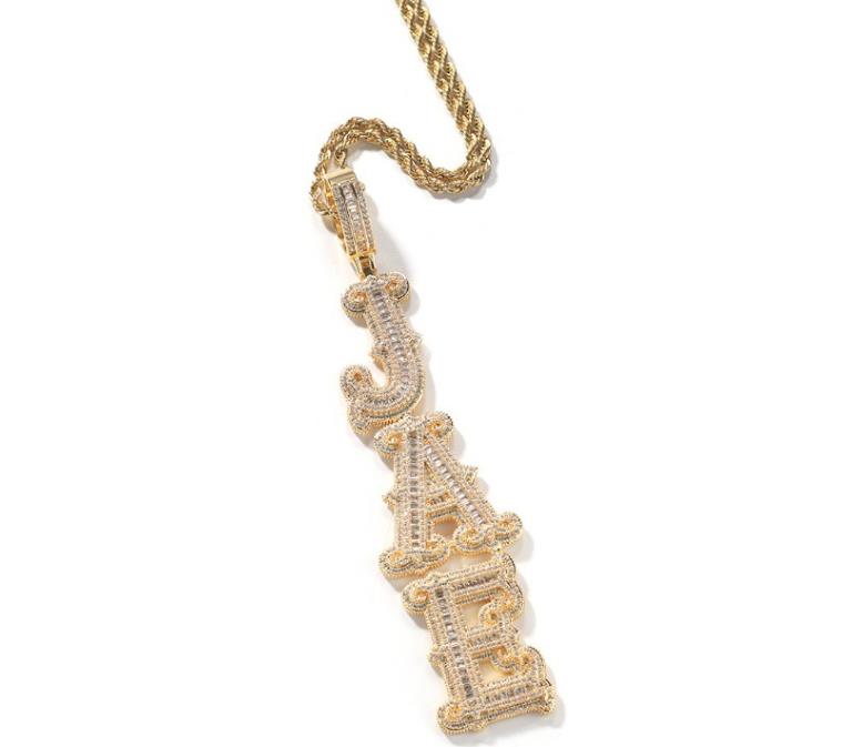 THE BLING Custom Name Iced Out Baguettecz Cubic Zirconia Number Letter Pendant Chain Necklace Hiphop Punk Jewelry For Gift