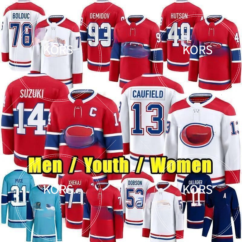 13 Cole Caufield montreal hockey jersey 14 Nick Suzuki Ivan Demidov Lane Hutson Juraj Slafkovsky canadians jersey Zack Bolduc Laine Noah Dobson Arber 