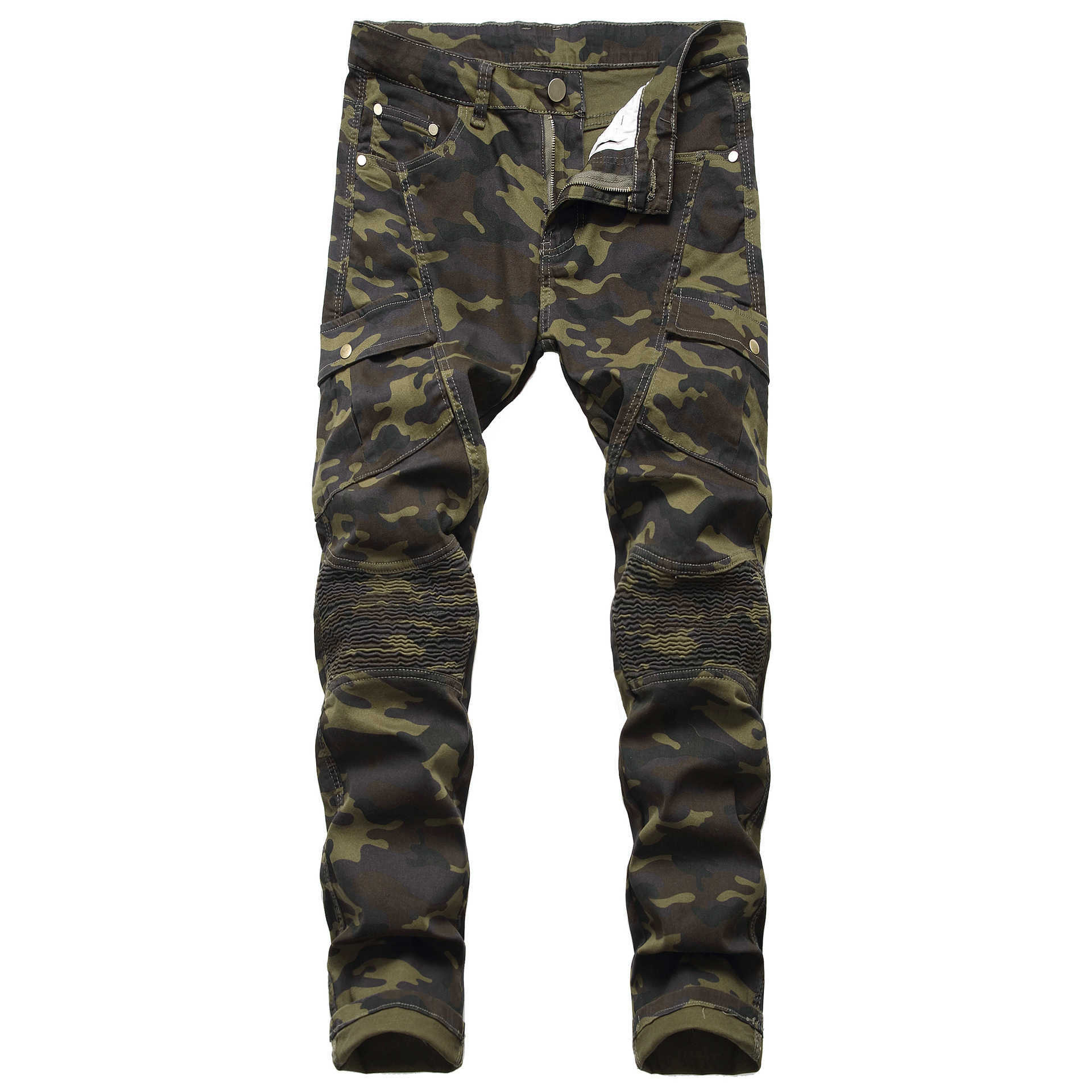 Mens camouflage jeans trend personalized slim fit elastic trend camouflage pants T260529