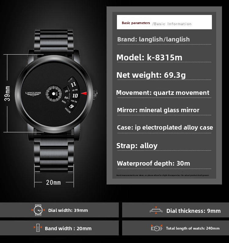 LLS 2026 Luxury Men's Stainless Steel Quartz Watch Designer Wristwatch Ultra Thin Large Dial Waterproof Luminous Fashion Casual Timepiece