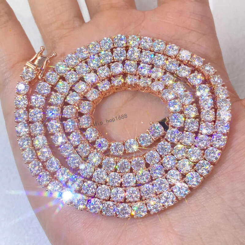 Factory Wholesale 3mm 4mm 5mm 6.5mm Vvs Moissanite Tennis Chain 925 Silver Rose Gold Plated Necklace for Man Women