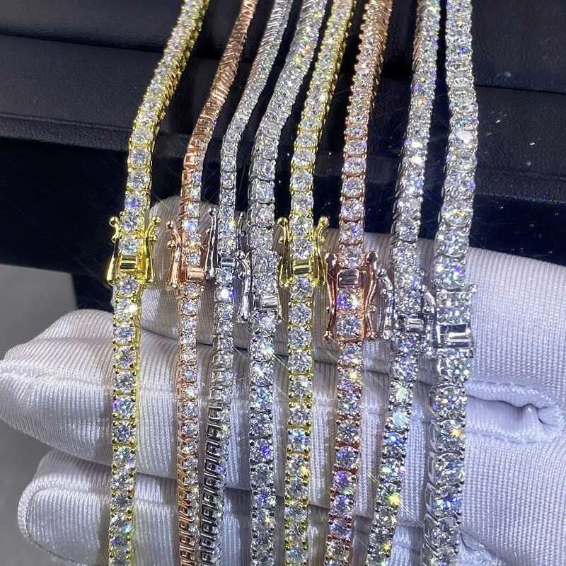Factory Wholesale 3mm 4mm 5mm 6.5mm Vvs Moissanite Tennis Chain 925 Silver Rose Gold Plated Necklace for Man Women