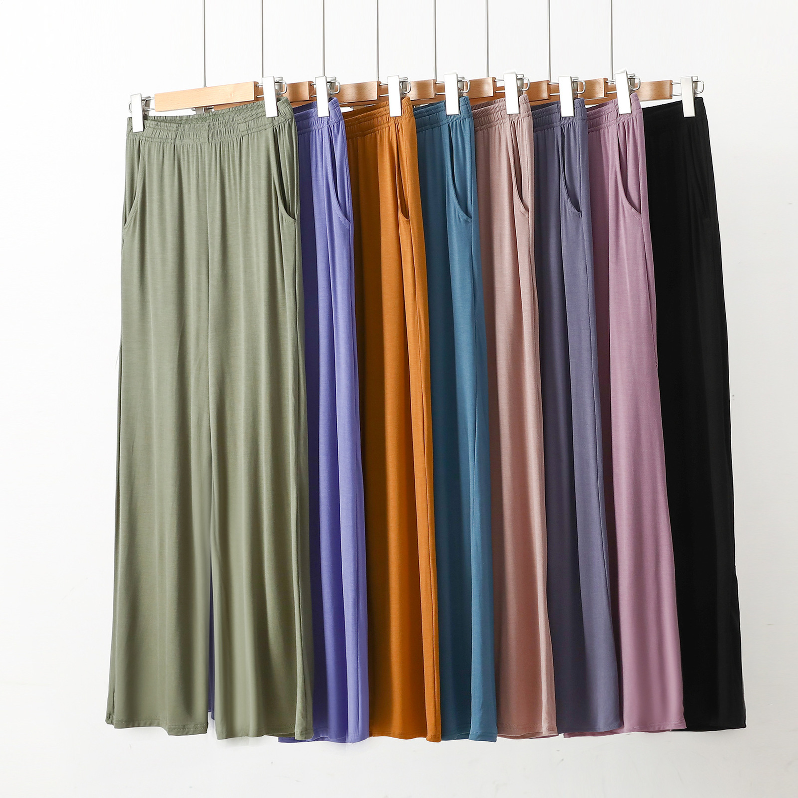 Women's Sleepwear Modal Cotton Home Pants with Pocket for Women's Spring and Summer 8xl Loose Casual Wear Thin Wide Leg Pajamas Pants 231026