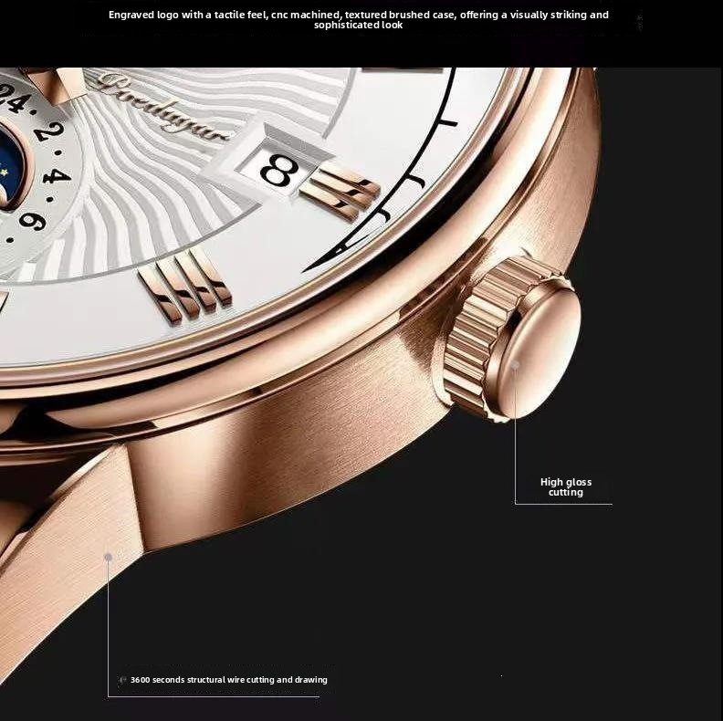 Steel Stainless POEDAGAR Luxury Men's Skeleton 2026 Moon Phase Chronograph Quartz Watch Designer Wristwatch Waterproof Luminous Business Calendar