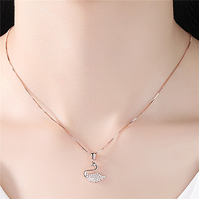 Swan Pendant Sterling Silver Necklace Dainty CZ Zircon Pendant With Crystal Tiny Swan Pendant Jewelry Adjustable Chains Wedding Birthday Party Gift Fo
