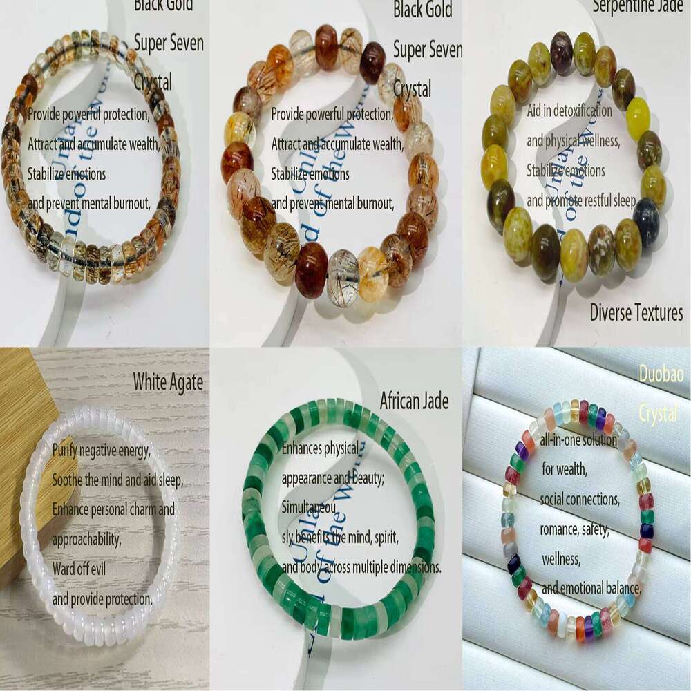 Natural Black Golden Super Seven Quartz Crystal Bead Bracelets Women Fashion Reiki Healing Energy Gemstone Bangles Wrist Jewelry