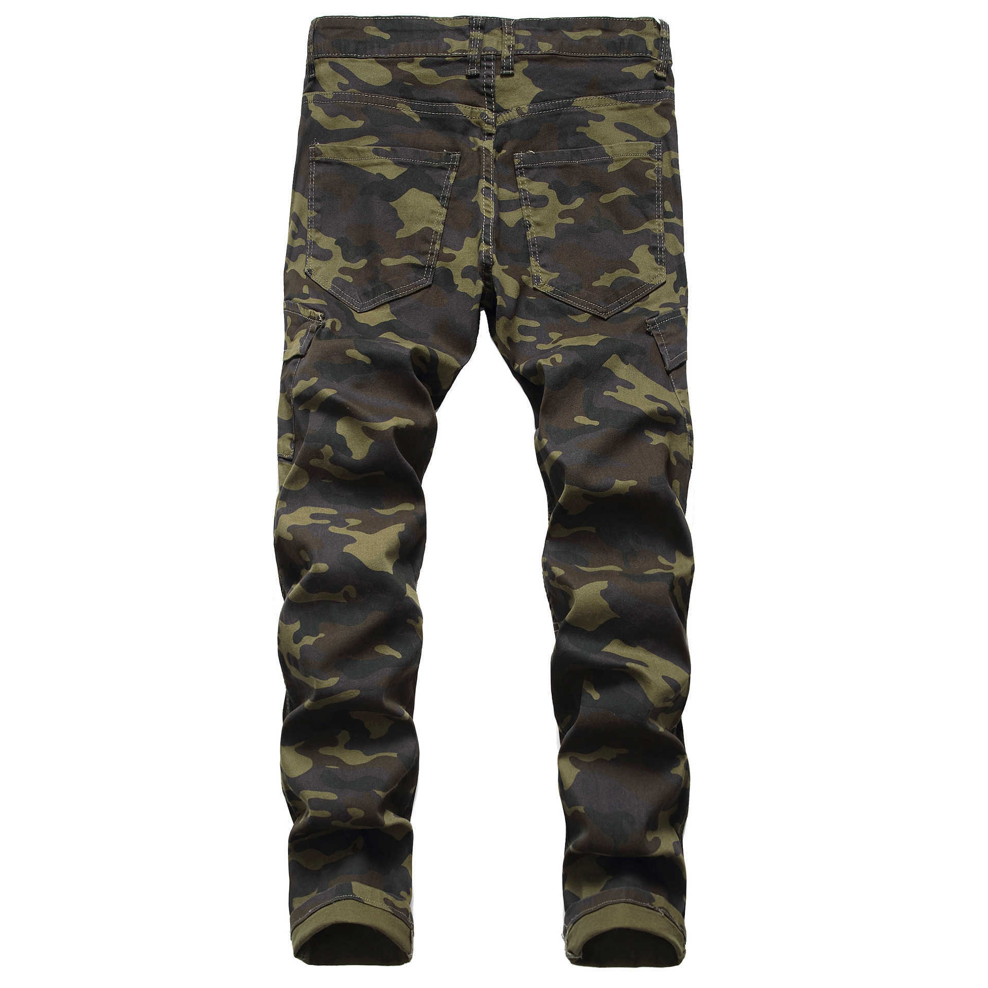 Mens camouflage jeans trend personalized slim fit elastic trend camouflage pants T260529