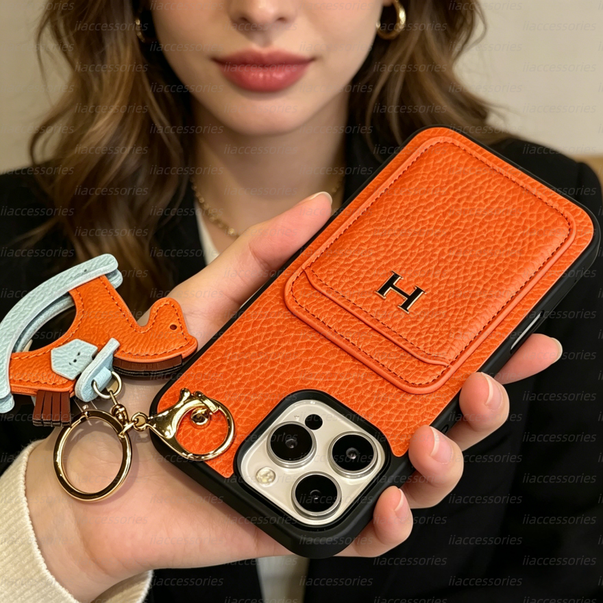 Luxury phone caseNew Card Slot + Rocking Horse iPhone 17 Lychee Texture Genuine Leather Feel Compatible with Samsung S25 Protective Case - view 4