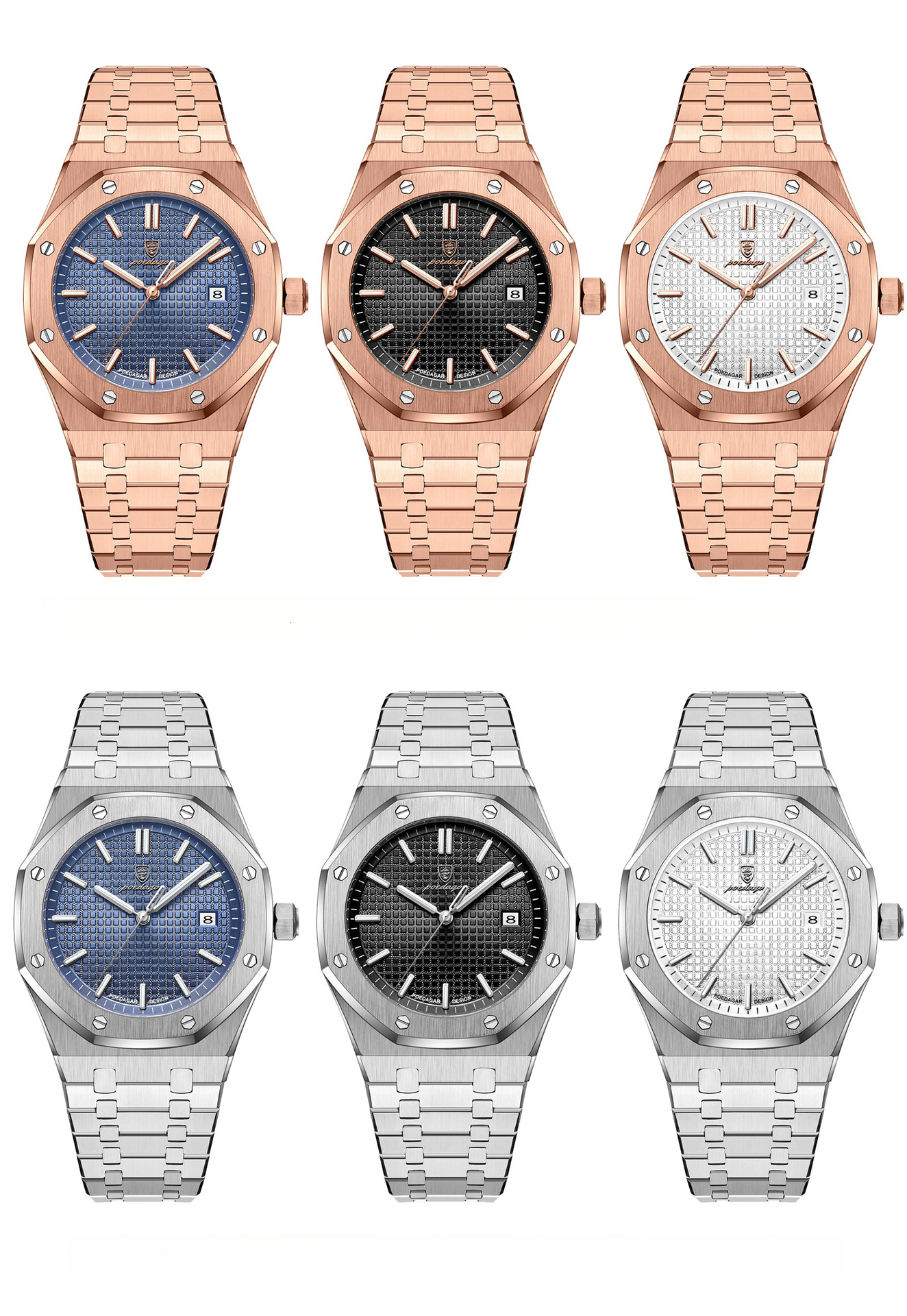 Steel Mens Octagonal Luxury Sapphire POEDAGAR Stainless Glass Grid Dial Designer Wristwatch Waterproof Business Casual Quartz Watch