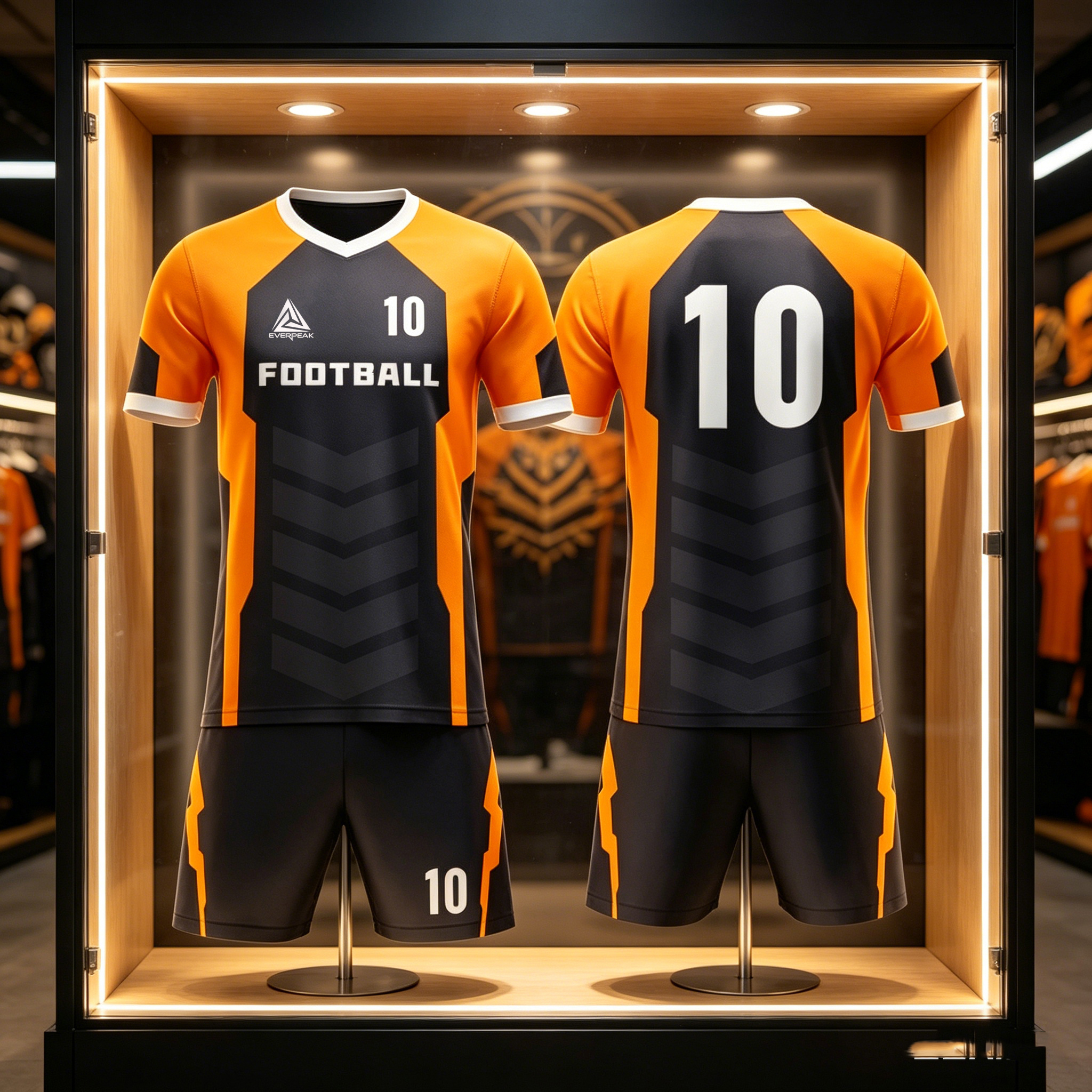 Custom Orange Dark Grey Soccer Uniform Quick Dry Breathable Football Jersey and Shorts Kit Personalized Sportswear for Adult Youth Training Matches - view 3
