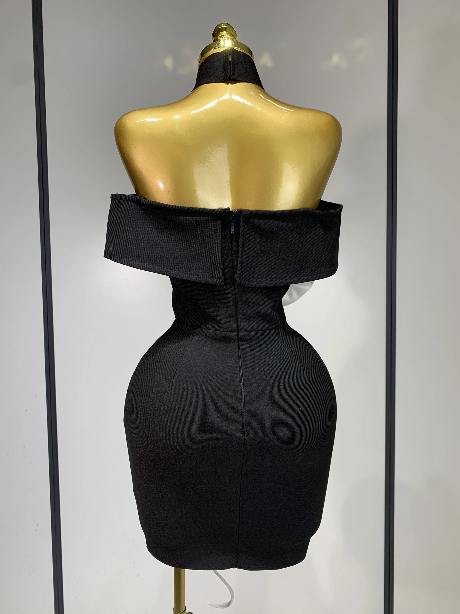 Women Sexy Off Shoulder White Flower Black Mini Bodycon Bandage Dress Celebrity Evening Club Elegant Party Gowns 260529 - view 5