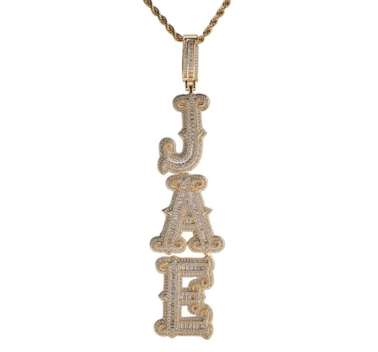 THE BLING Custom Name Iced Out Baguettecz Cubic Zirconia Number Letter Pendant Chain Necklace Hiphop Punk Jewelry For Gift