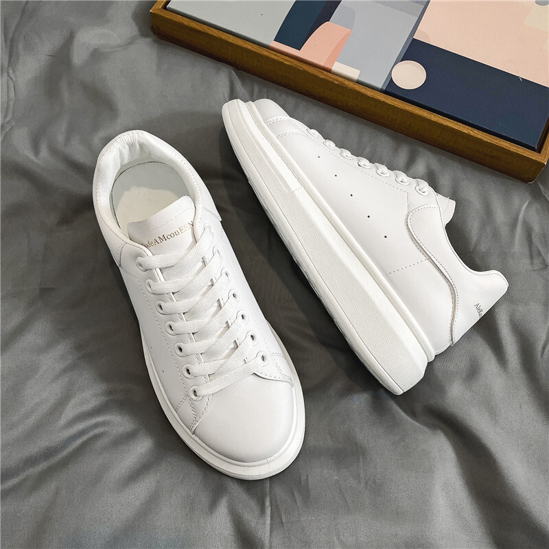 Men's White Leather Platform Sneakers Classic Lace-Up Casual Skate Shoes Thick Sole Streetwear Trainers big size