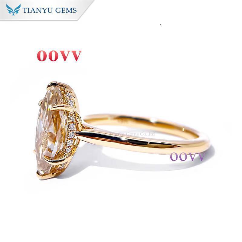 Gems 18k Yellow Gold 8mm14 mm 5ct Marquise champagne Moissanite Solitaire Diamonds Ring for Women Birthday Gift
