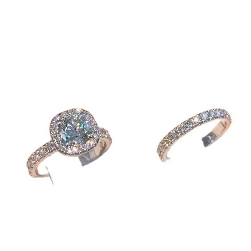Wedding Rings 2pcs/Set Luxury Crystal Female AAA Zircon Stone Super Flash Diamond Ring Set Fashion Bridal Ultra Sparkling Jewellery Wedding Sets for W - view 7