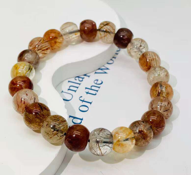 Natural Black Golden Super Seven Quartz Crystal Bead Bracelets Women Fashion Reiki Healing Energy Gemstone Bangles Wrist Jewelry