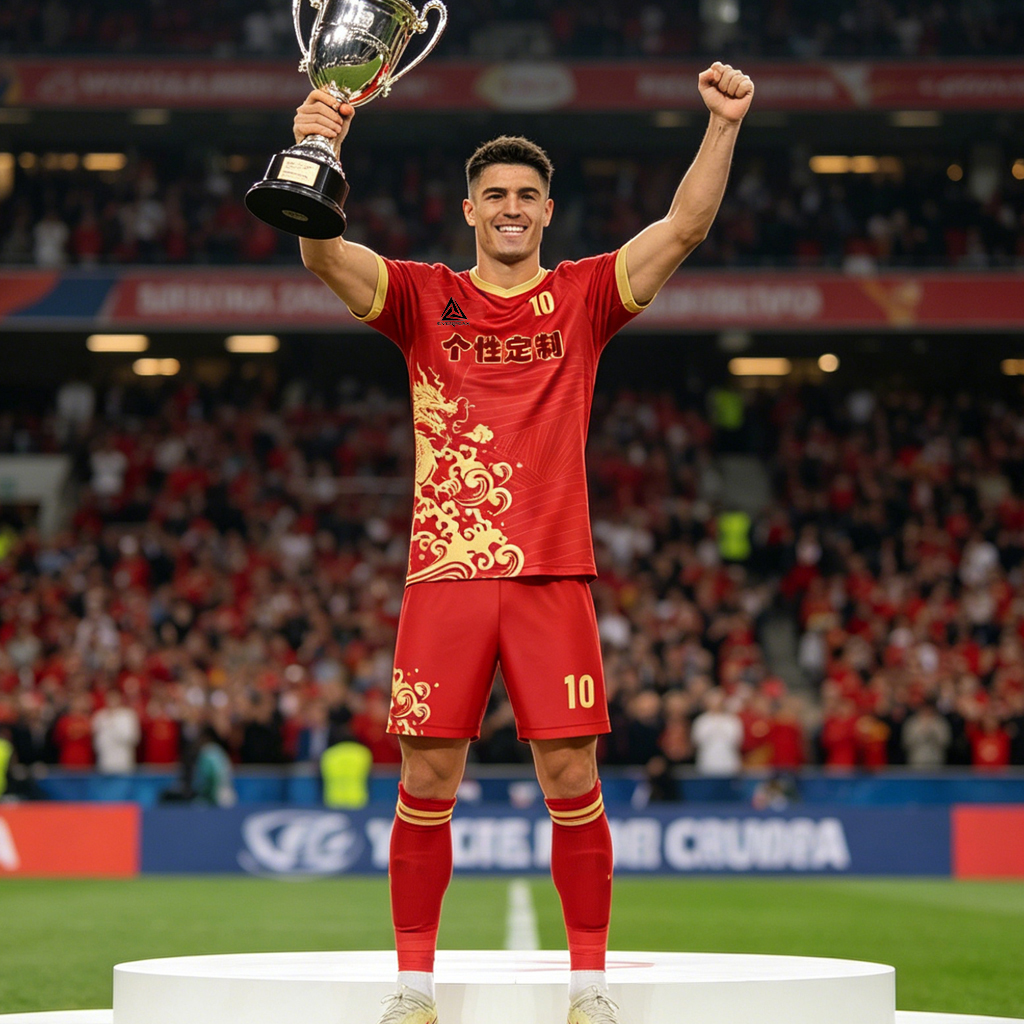 Red Gold Dragon Pattern Soccer Uniform Customizable Short Sleeve Football Jersey Shorts KitQuick Dry Sportswear for Men Women Training Matches - view 3