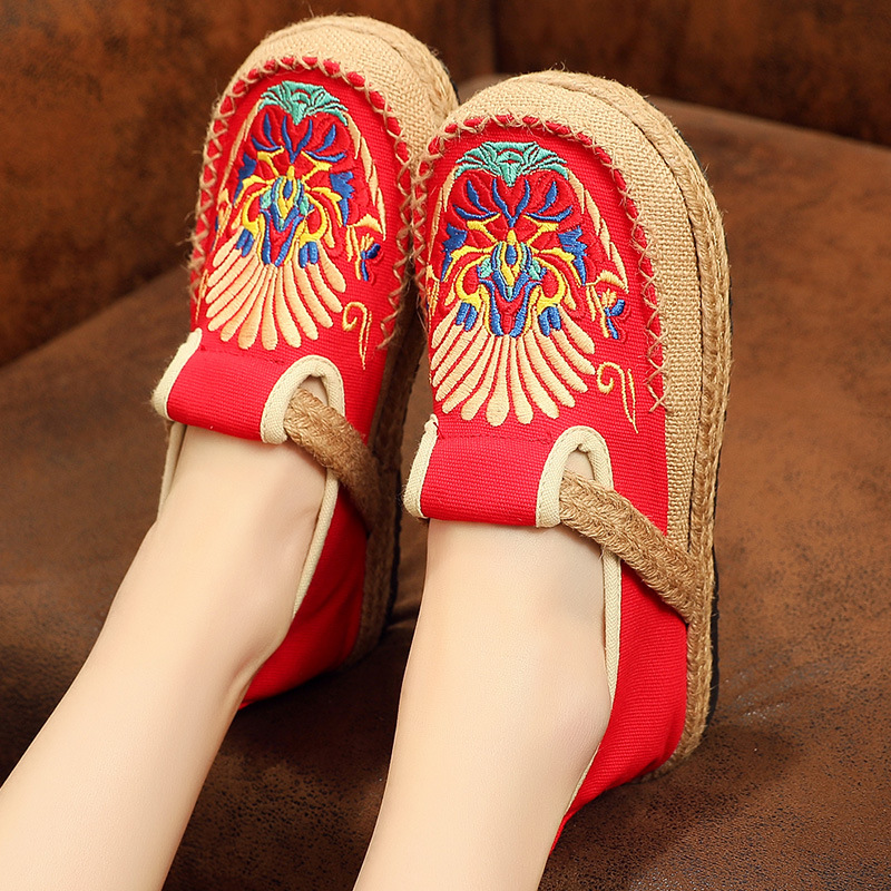 Dress Shoes Deninm Cloth Wedges Heel Sandals Women Round Toe Letter Embroider Ankle Strappy Platform Sandalias Spring Summer Vacation