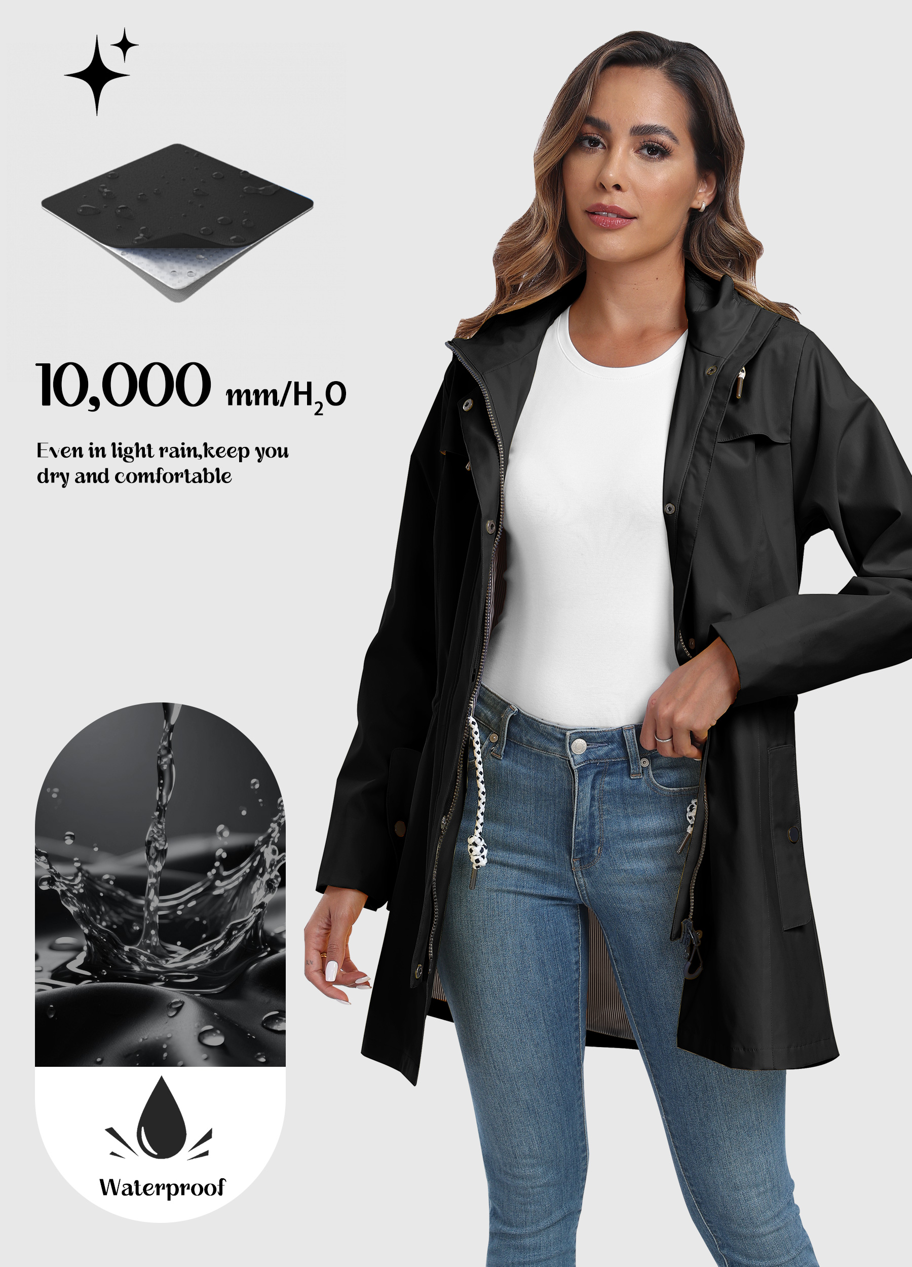 Women's Water-resistant Fleece-Lined Coat, Windproof Outdoor Jacket with Detachable Hood for Hiking, Camping, Travel & Daily Wear