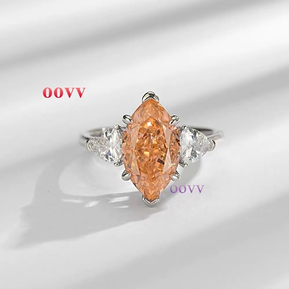 Gems 18k Yellow Gold 8mm14 mm 5ct Marquise champagne Moissanite Solitaire Diamonds Ring for Women Birthday Gift