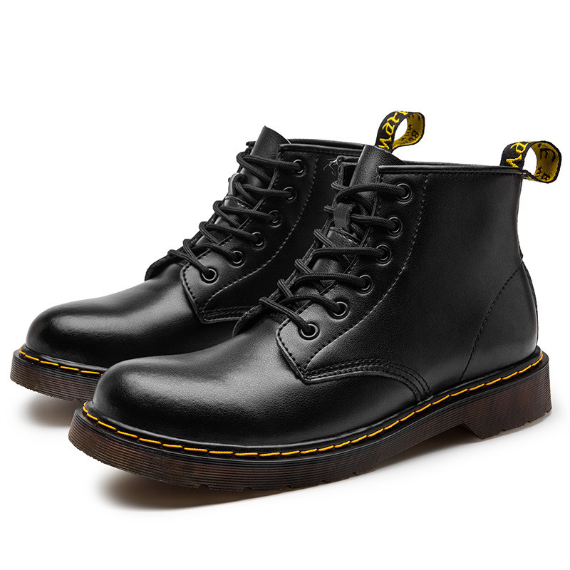 Designer shoe Plus Size Martin Autumn Winter Couple High-Top Trendy Shoes British Style Black Leather Men's Mid-Top Work Boots