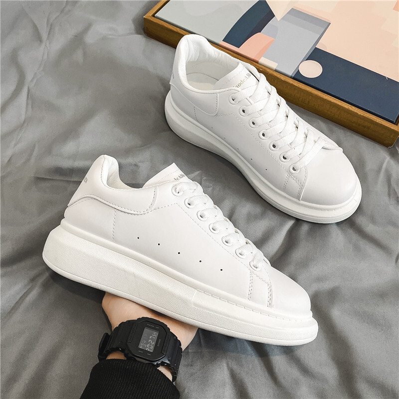 Men's White Leather Platform Sneakers Classic Lace-Up Casual Skate Shoes Thick Sole Streetwear Trainers big size