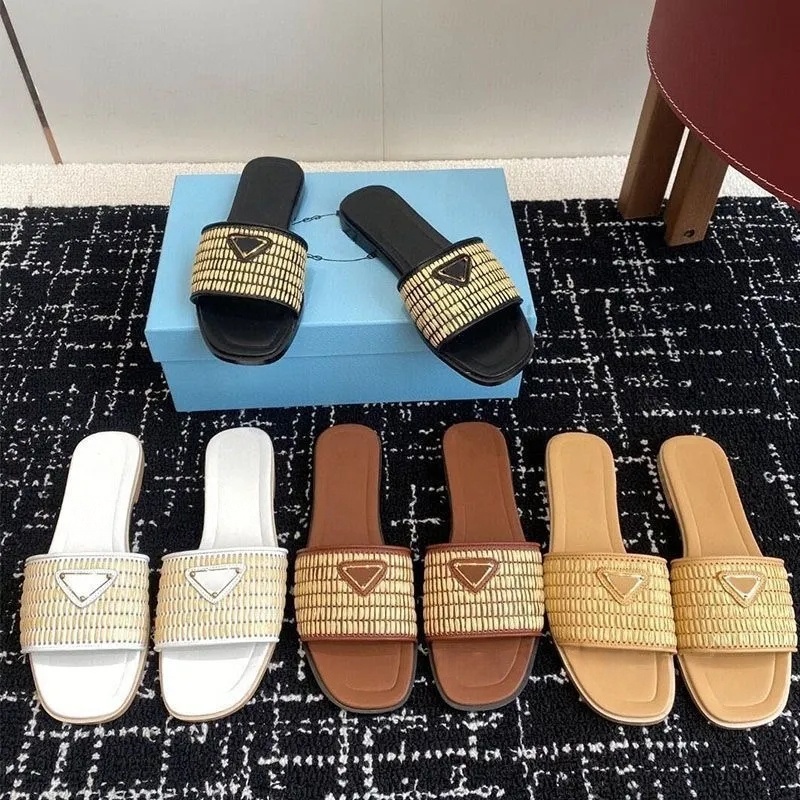 sandals designer women luxury fur slides Designer shoes Designers sandale Slippers triangle Sliders sandal Raffias Straw weave platform Slide beach flat size 35-42