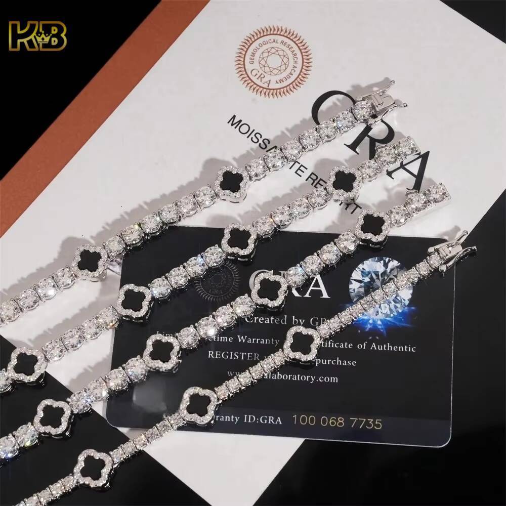 Iced Out 3mm 5mm 925 Silver Moissanite Diamond Tennis Necklace with Fourleaf Clover Design Fashion Tennis Jewelry for Men Women