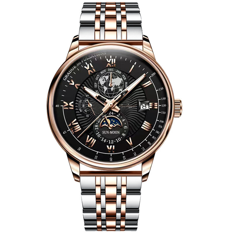 Steel Stainless POEDAGAR Luxury Men's Skeleton 2026 Moon Phase Chronograph Quartz Watch Designer Wristwatch Waterproof Luminous Business Calendar