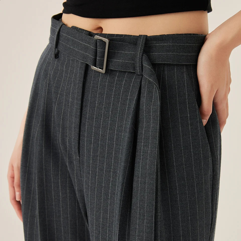 KL7523421 HighWaisted Straight Leg Wool Suit Pants for Women Elegant Business Casual Pinstripe Trousers y260618 - view 6
