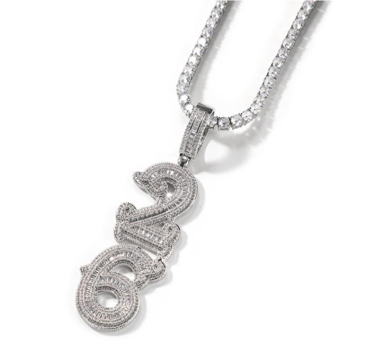 THE BLING Custom Name Iced Out Baguettecz Cubic Zirconia Number Letter Pendant Chain Necklace Hiphop Punk Jewelry For Gift