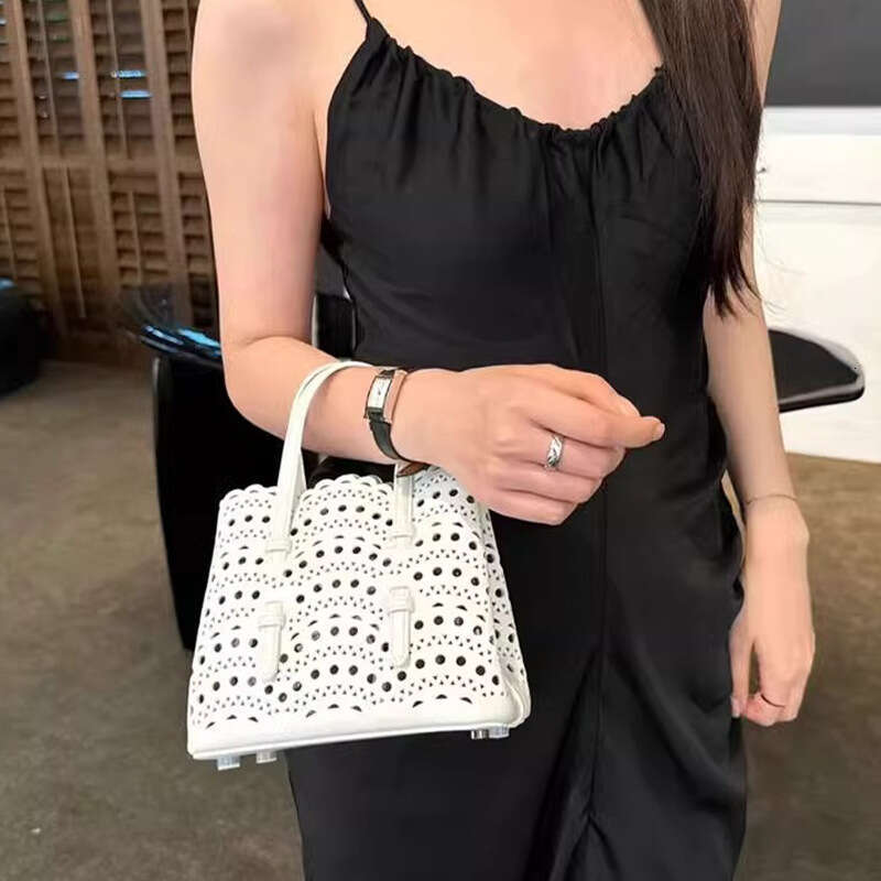High End Wave Hollow Carved Cowhide Basket Bag Genuine Leather Women Shoulder Crossbody Small Tote Bag SENYY
