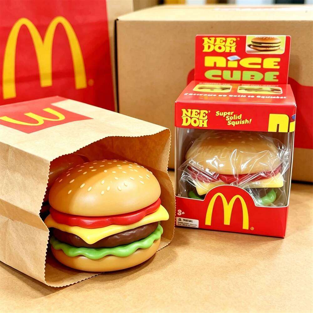 McDonald's Style Burger Squishy - NeeDoh Super Soft Squeeze Fidget Toy Anxiety Relief, Creative Sensory Stress Ball Gift W260529