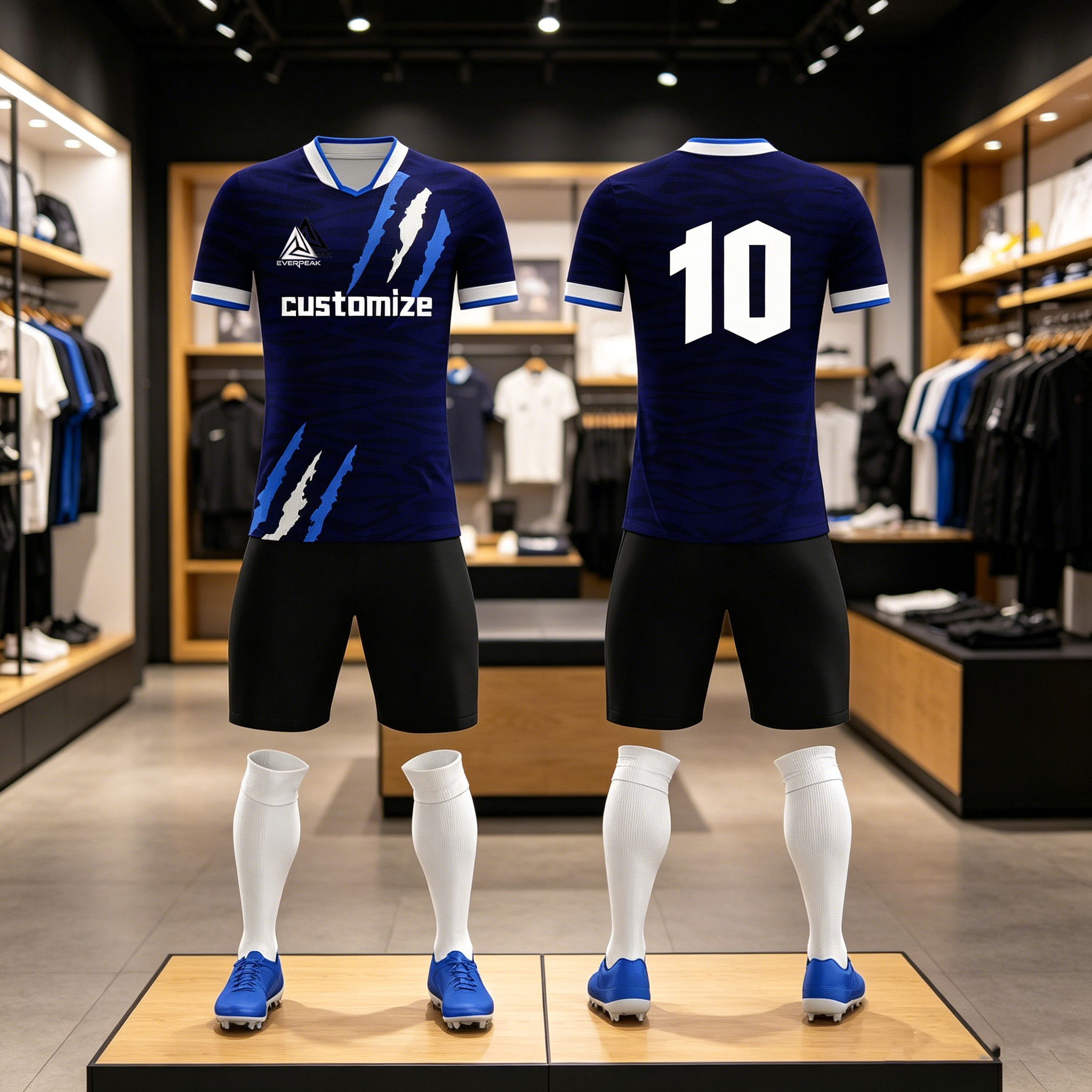 Custom Soccer Jersey Set Men Navy Blue Tiger Stripe Football Uniform with Shorts Personalized Name Number Breathable Quick Dry Kit - view 6