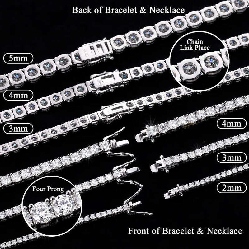 Factory Wholesale 3mm 4mm 5mm 6.5mm Vvs Moissanite Tennis Chain 925 Silver Rose Gold Plated Necklace for Man Women
