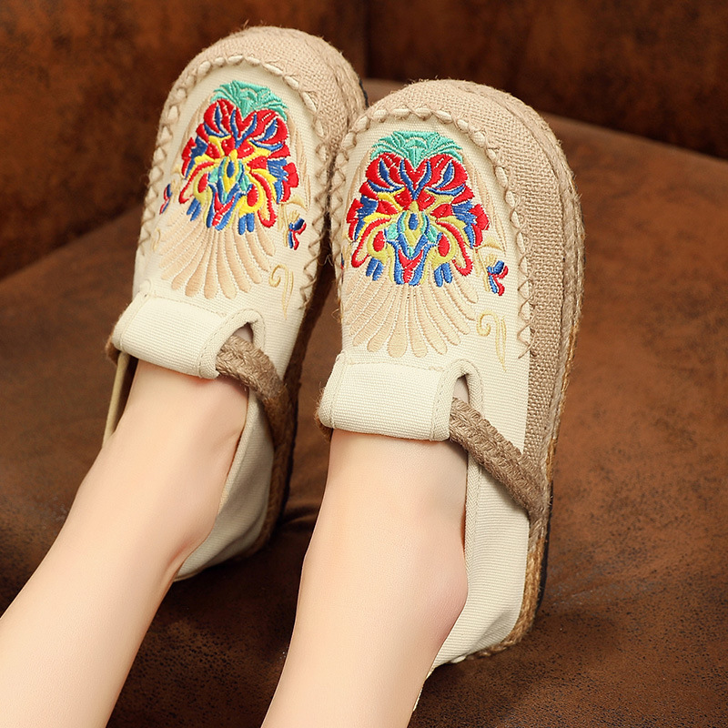 Dress Shoes Deninm Cloth Wedges Heel Sandals Women Round Toe Letter Embroider Ankle Strappy Platform Sandalias Spring Summer Vacation