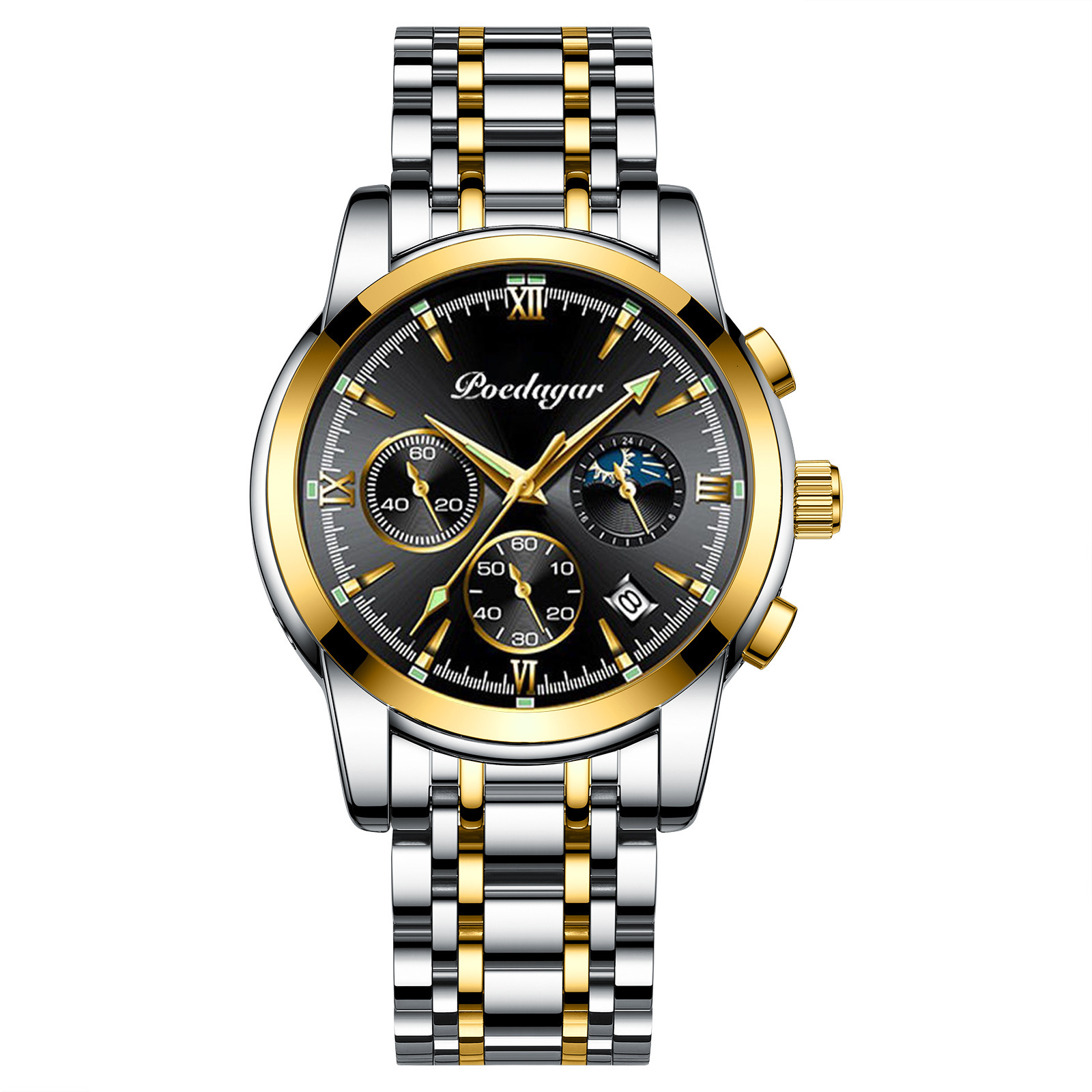 Multi Mens Chronograph Luxury 2026 POEDAGAR Strap Moon Phase Designer Wristwatch Fashion Waterproof Luminous Business Casual Quartz Watch