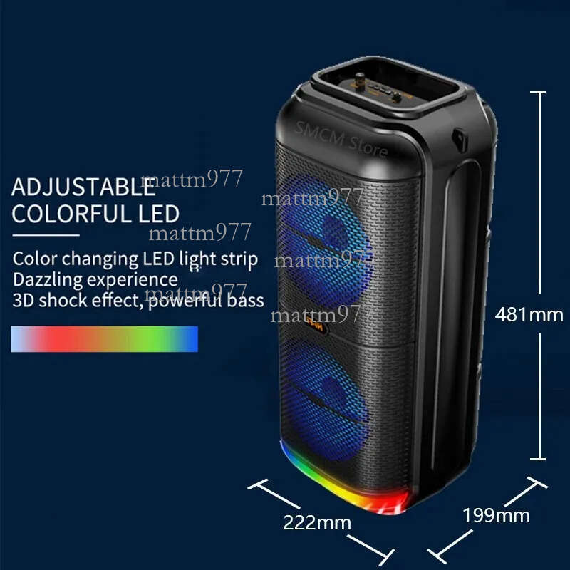 Super Large Outdoor Bluetooth Speaker Peak Power 1200W Double 6 Inch Horn Subwoofer Portable Wireless Column Bass Sound with Mic - view 7