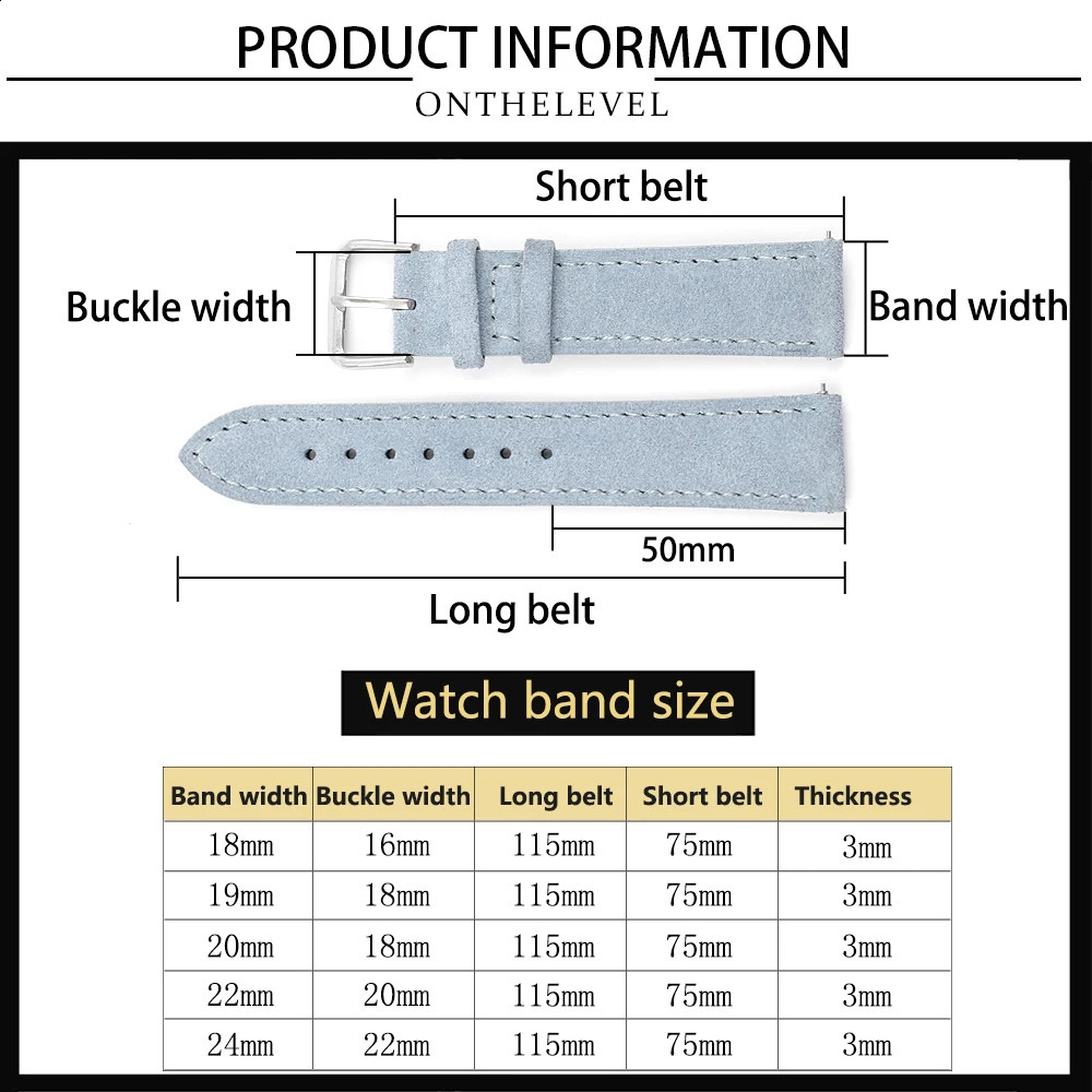Soft Suede Leather Watch Band 18mm 19mm 20mm 22mm 24mm Blue Brown Watch Straps Stainless Steel Buckle Watch Accessories 260526