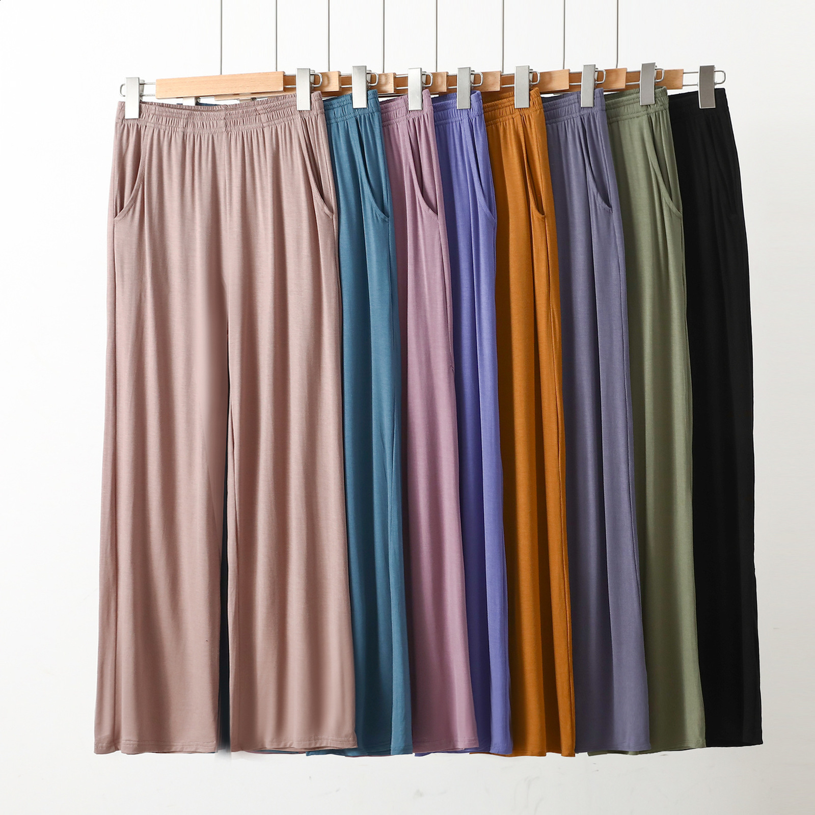 Women's Sleepwear Modal Cotton Home Pants with Pocket for Women's Spring and Summer 8xl Loose Casual Wear Thin Wide Leg Pajamas Pants 231026