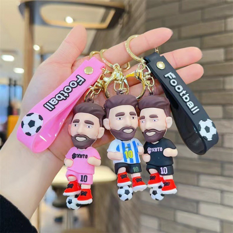 Wholesale Update 3D Player Football Keychain World Cup Keyring Holder Football Style Bag Pendant Custom Figure Shaped Cartoon Logo Keychain For Souven